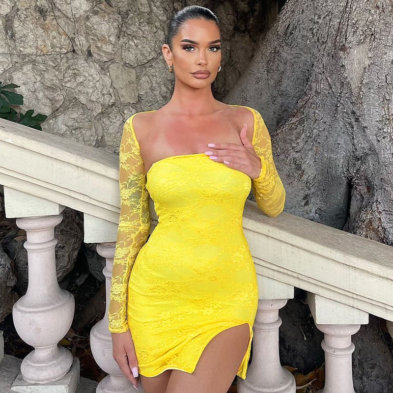 Damen Spitzenkleid mit langen Ärmeln R&B