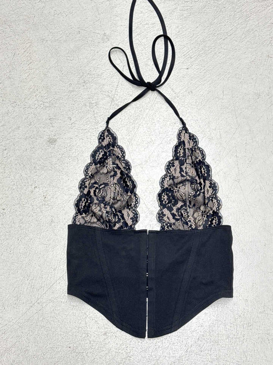 Damen Spitzen-Corsage mit tiefem V-Ausschnitt und raffinierten Trägern R&B