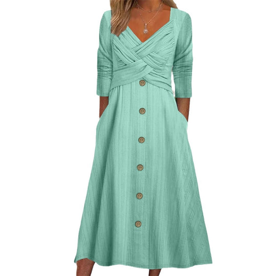 Damen Wickelmaxikleid mit gefalteter Oberteilgestaltung und praktischen Taschen R&B