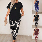 Damen lässiges Set aus Oberteil und Jogginghose mit floralem Muster R&B