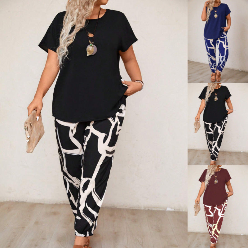 Damen lässiges Set aus Oberteil und Jogginghose mit floralem Muster R&B