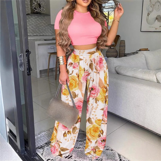 Damen elegantes und luftiges Set mit Palmenmuster R&B