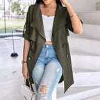 Damen Trenchcoat mit abnehmbarer Kapuze und verstellbarem Taillenzug R&B