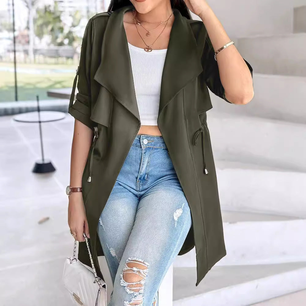 Damen Trenchcoat mit abnehmbarer Kapuze und verstellbarem Taillenzug R&B