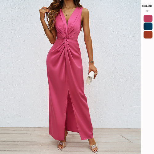 Damen Elegantes Abendkleid mit tiefem V-Ausschnitt und raffinierten Drapierungen R&B