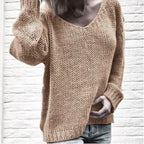 Damen Grober V-Pullover mit lässigem Schnitt und strukturiertem GewR&Be R&B