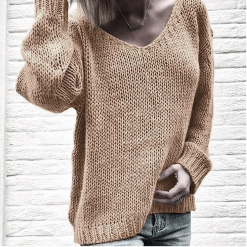 Damen Grober V-Pullover mit lässigem Schnitt und strukturiertem GewR&Be R&B