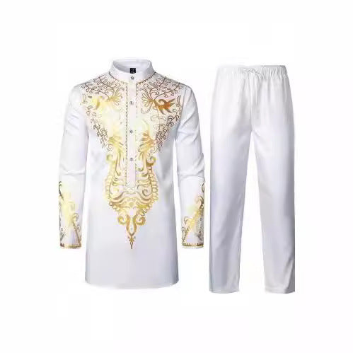 Herren elegantes Set mit kunstvoller Stickerei und bequemen Hosen R&B