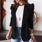 Damen Elegant geschnittene Blazerjacke mit Puffärmeln und stilvollen Taschen R&B