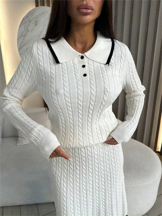 Damen Strickkleid mit hochgeschlossenem Kragen und Knopfleiste R&B