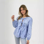 Damen Bluse mit Volantärmeln und Schleifenband R&B
