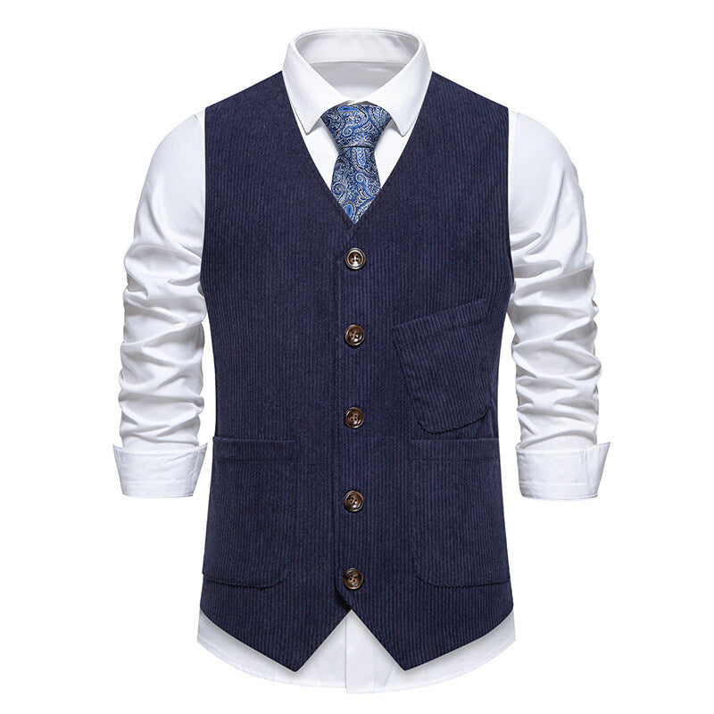 Herren eleganter Anzugweste mit strukturiertem Design und praktischen Taschen R&B
