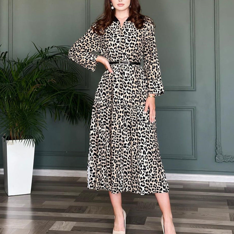 Damen Midikleid mit Tiermotiv und schickem Gürtel R&B