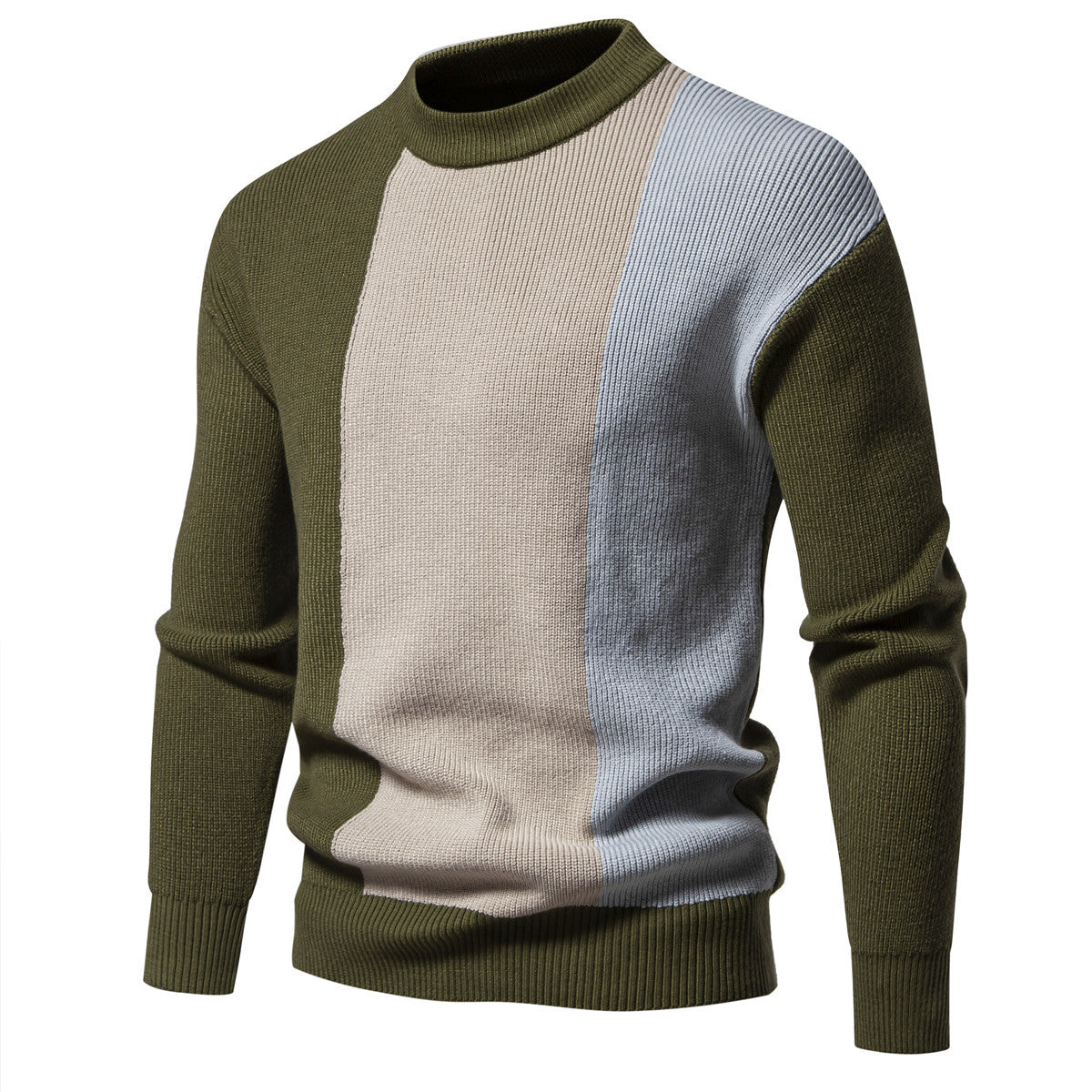 Herren Strickpullover mit modernem Farbblockdesign und hohem Kragen