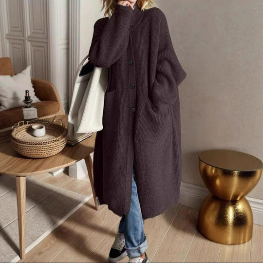 Damen Modische Strickjacke mit großzügigen Taschen und Knopfdetail R&B