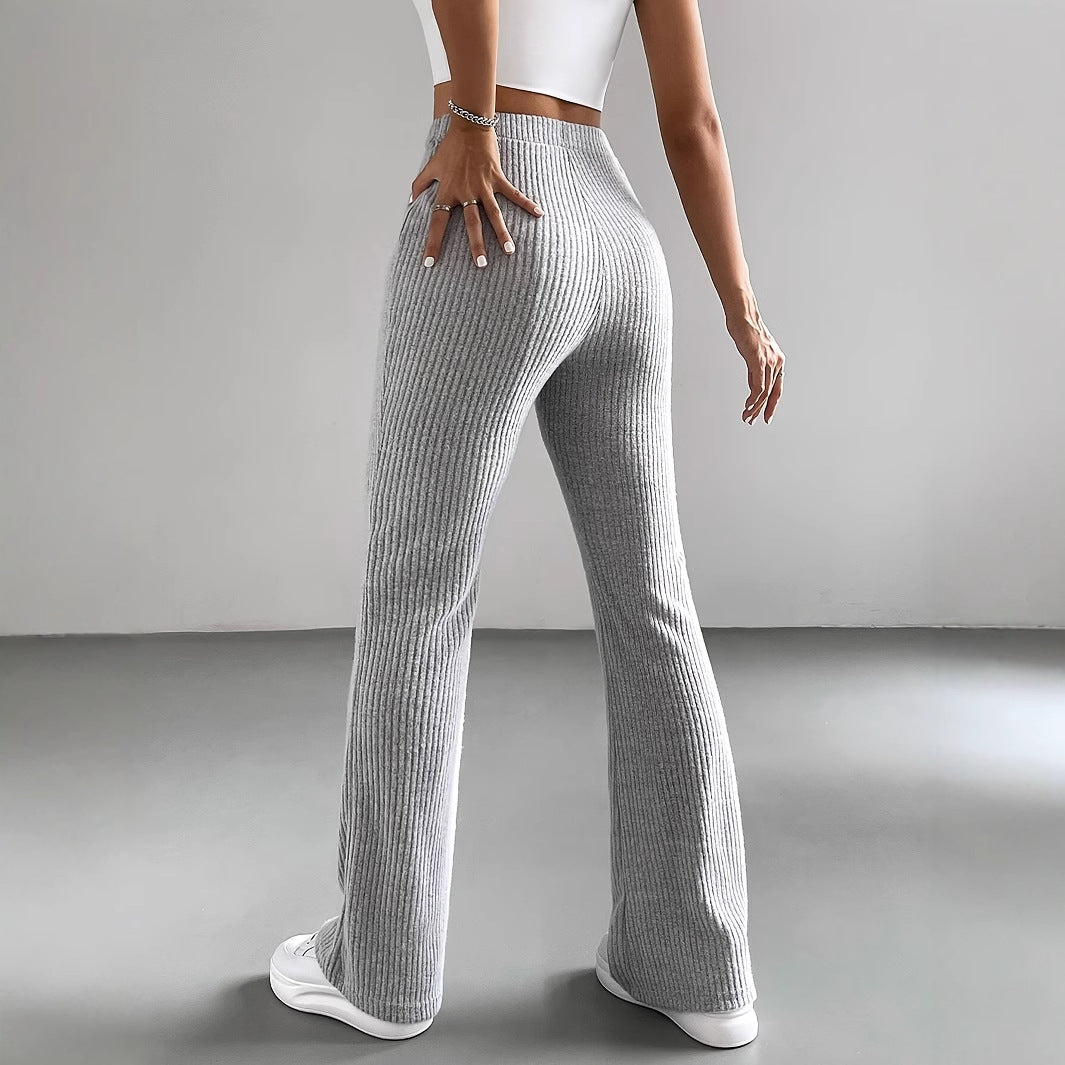 Damen Bequeme weit geschnittene Ripp-Hose mit hohem Bund R&B