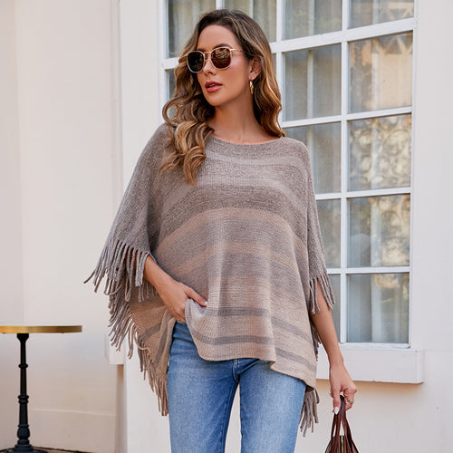 Damen eleganter Poncho mit strukturiertem Design und fransigen Details R&B