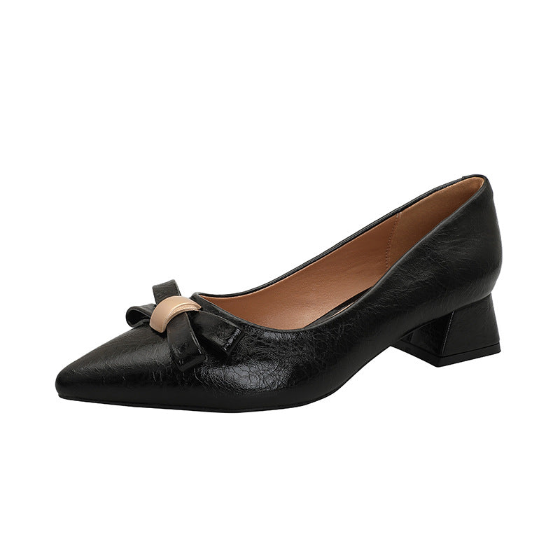 Damen elegante Ballerinas mit modischer Schleifenapplikation und komfortablem Blockabsatz