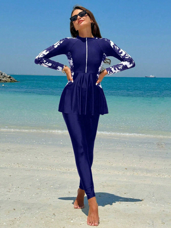 Damen Modischer UV-Schutz Surfanzug mit Peplum-Design R&B