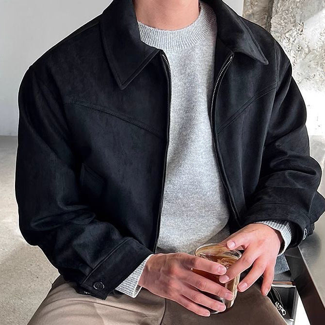 Herren lässige Übergangsjacke aus weichem Kunstleder mit Reißverschluss R&B
