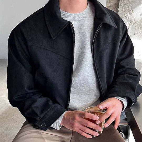 Herren lässige Übergangsjacke aus weichem Kunstleder mit Reißverschluss R&B