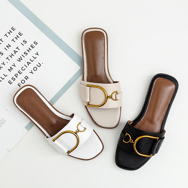 Damen Elegante Slides mit luxuriösem goldenen Akzent und bequemem Fußbett R&B