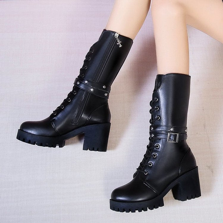 Damen Chunky Schnürstiefel mit modernem Design und robustem Blockabsatz R&B
