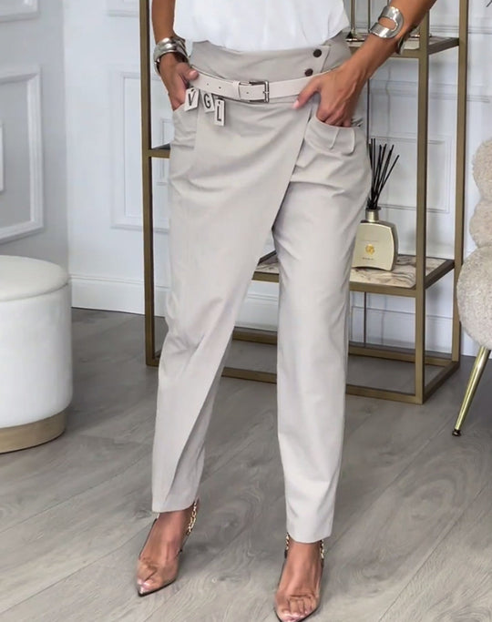 Damen Elegante Hochwasserhose mit raffinierter Drapierung und seitlichem Schlitz Heidi-Mode
