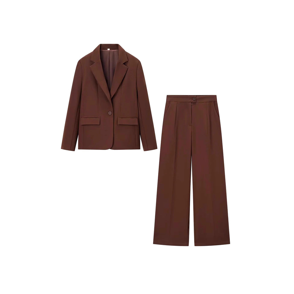 Damen elegantes Anzug-Set mit tailliertem Blazer und weit geschnittenen Hosen R&B