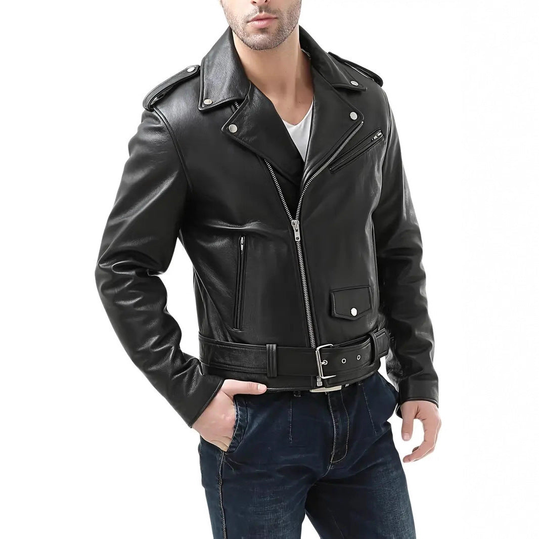Herren Motorradjacke aus Leder mit asymmetrischem Zip R&B