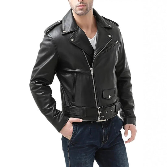 Herren Motorradjacke aus Leder mit asymmetrischem Zip R&B