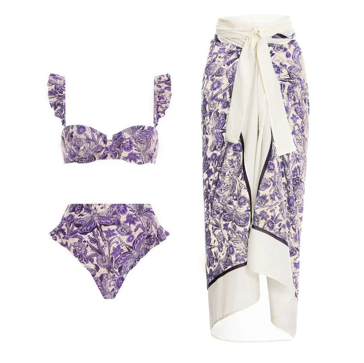 Damen Bikiniset mit schickem Wickelrock und verspieltem Rüschendesign R&B