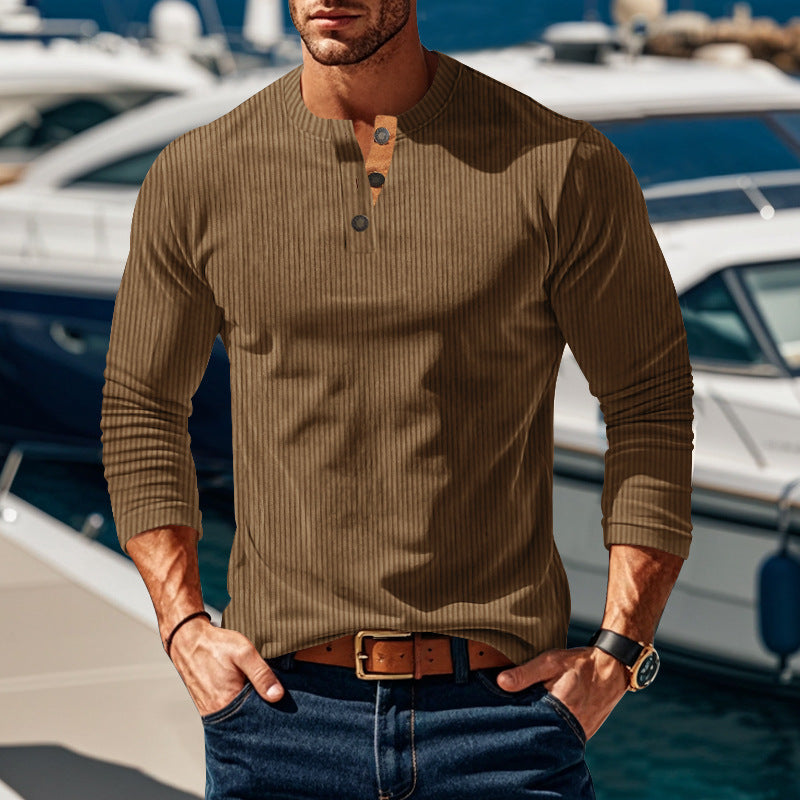 Herren Langarmshirt mit strukturiertem Design und praktischen Knöpfen R&B