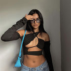 Damen figurbetontes Cut-Out Oberteil mit asymmetrischem Design R&B
