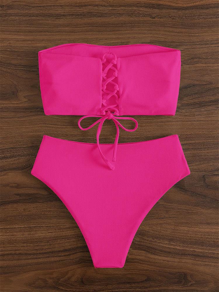Damen Bandeau-Bikini mit verstellbarem Höschen und raffiniertem Design R&B