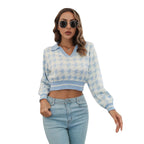 Damen Cropped Pullover im Rautenmuster R&B