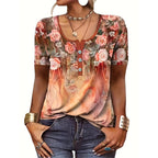 Damen Blusenshirt mit floralem Design und Knopfdetails R&B