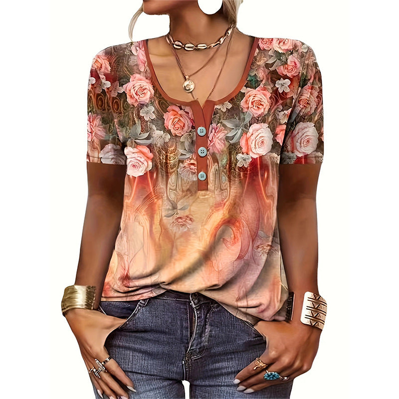 Damen Blusenshirt mit floralem Design und Knopfdetails R&B