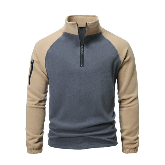 Herren Fleece-Pullover mit halbem Reißverschluss und praktischem Taschen-Design R&B