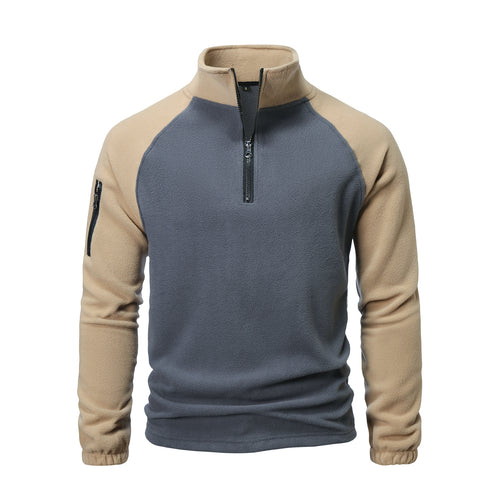 Herren Fleece-Pullover mit halbem Reißverschluss und praktischem Taschen-Design R&B
