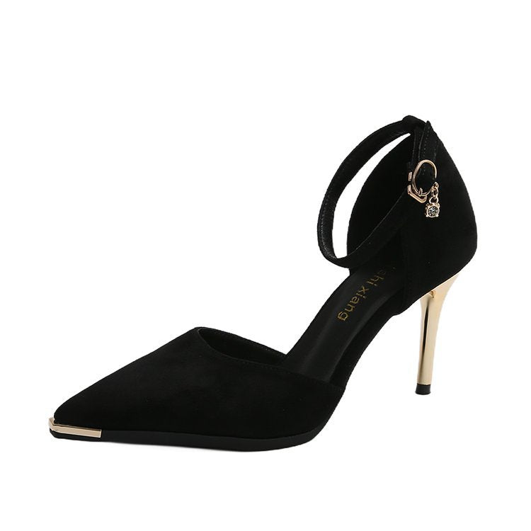 Damen elegante Slingback-High Heels mit spitz zulaufender Form und glamourösem Goldakzent R&B