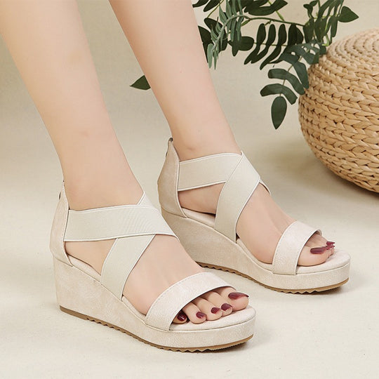 Damen Wedge-Sandalen mit elegantem Kreuzband-Design und komfortablem Fußbett R&B