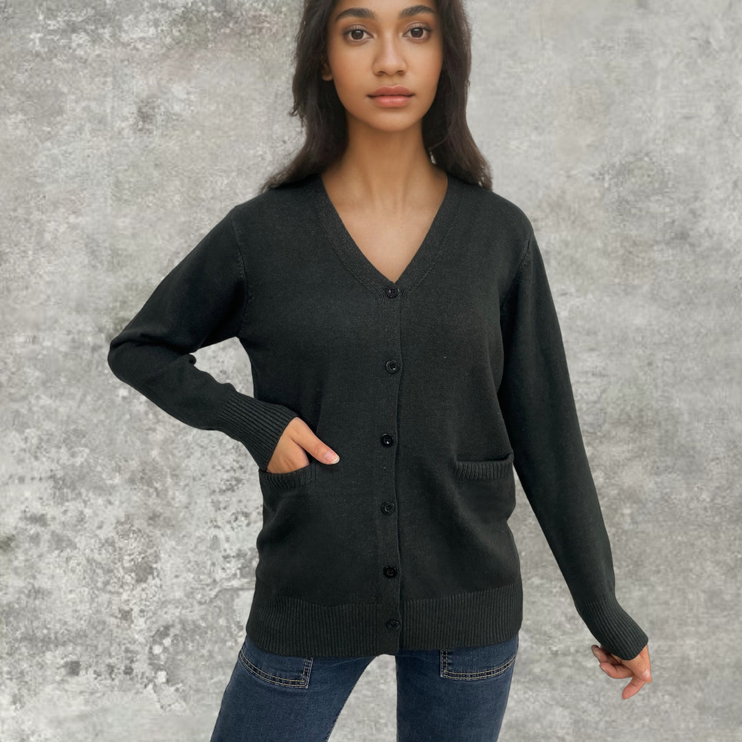 Damen elegante Strickjacke mit praktischen Taschen und feiner Knopfleiste R&B
