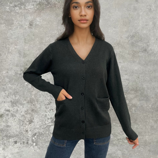 Damen elegante Strickjacke mit praktischen Taschen und feiner Knopfleiste R&B