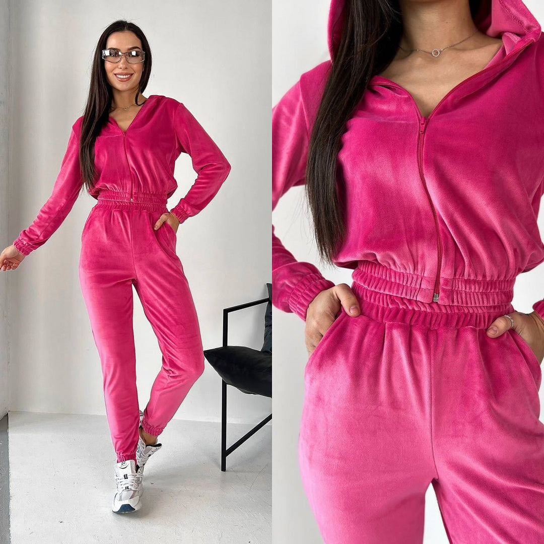 Damen Sportliches Fleece-Loungewear-Set mit Kapuze und tailliertem Schnitt R&B