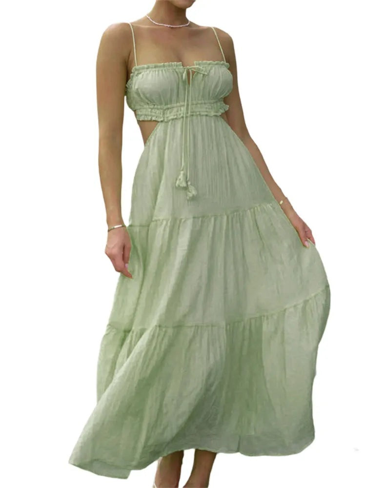 Damen luftiges Maxikleid mit Rüschendetails und verstellbarem Taillenband R&B
