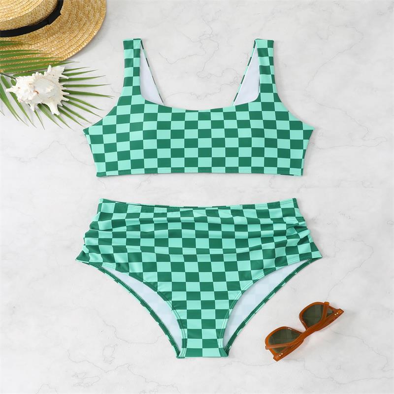 Damen Bikini-Set mit modischem Karomuster und hohem Taillenschnitt R&B