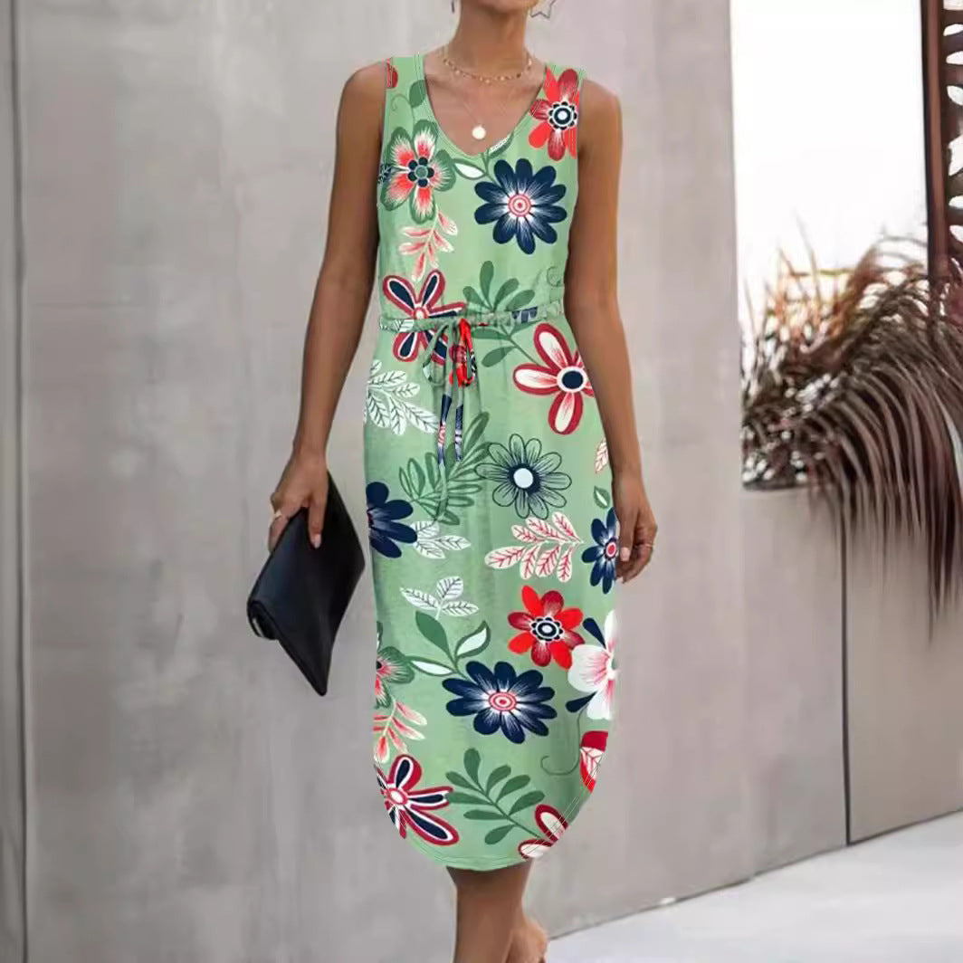 Damen Sommerliches Maxikleid mit floralem Muster und praktischen Taillenschnürung R&B