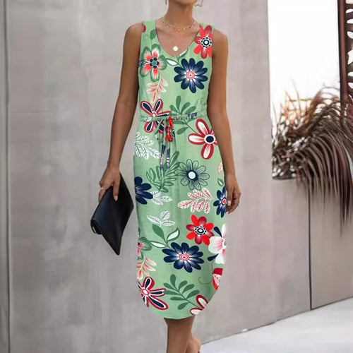 Damen Sommerliches Maxikleid mit floralem Muster und praktischen Taillenschnürung R&B