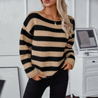 Damen lockerer Strickpullover im maritimen Streifendesign
